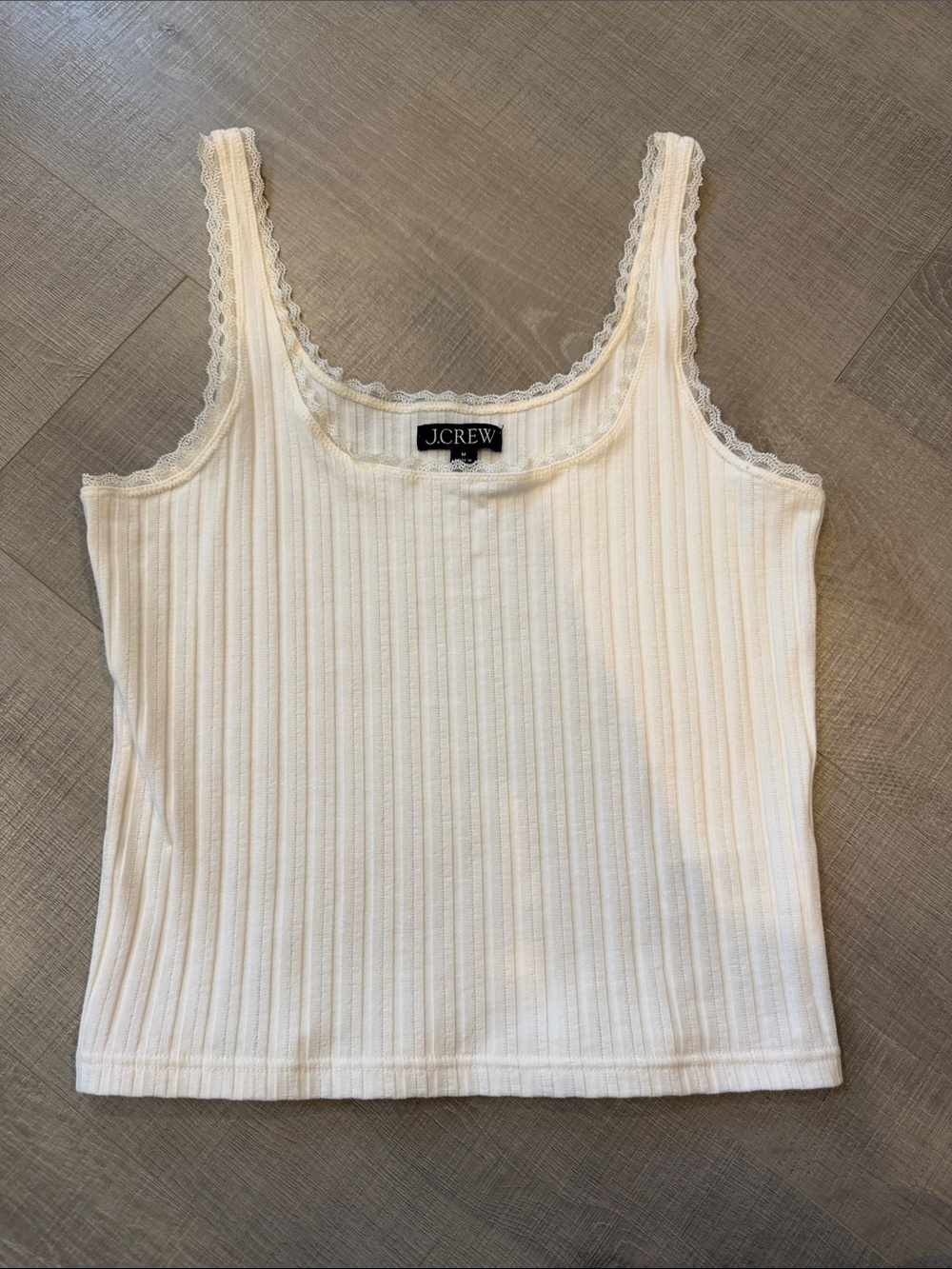 J. Crew Cream Ribbed Lace-Trim Tank